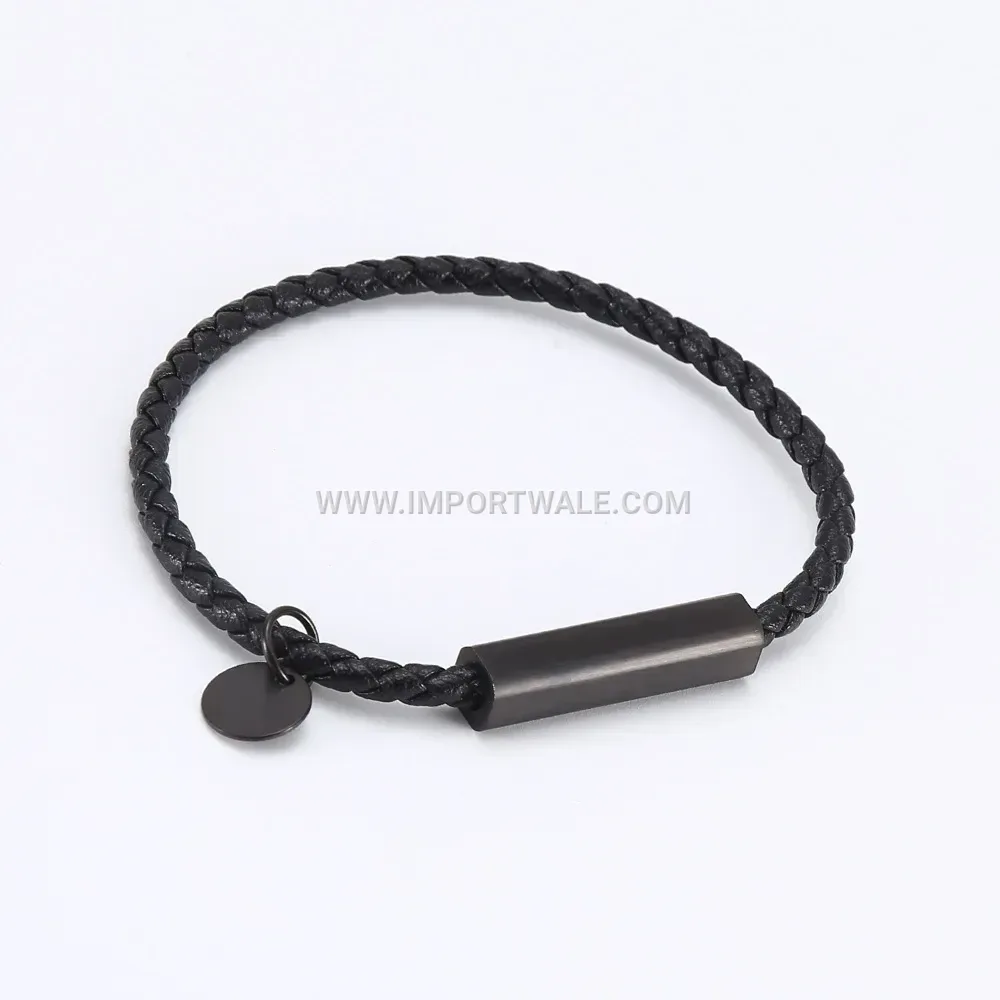 Minimalist Leather Cord Bracelet With Brushed Stainless Steel Magnetic Clasp
