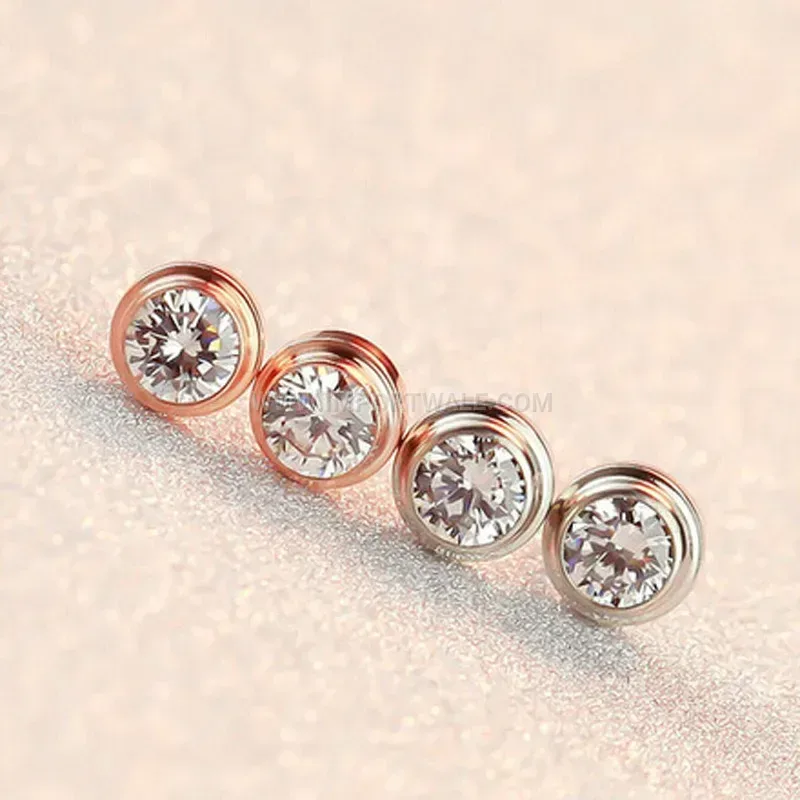 Solitaire Zircon Stainless Steel Stud Earrings 6mm