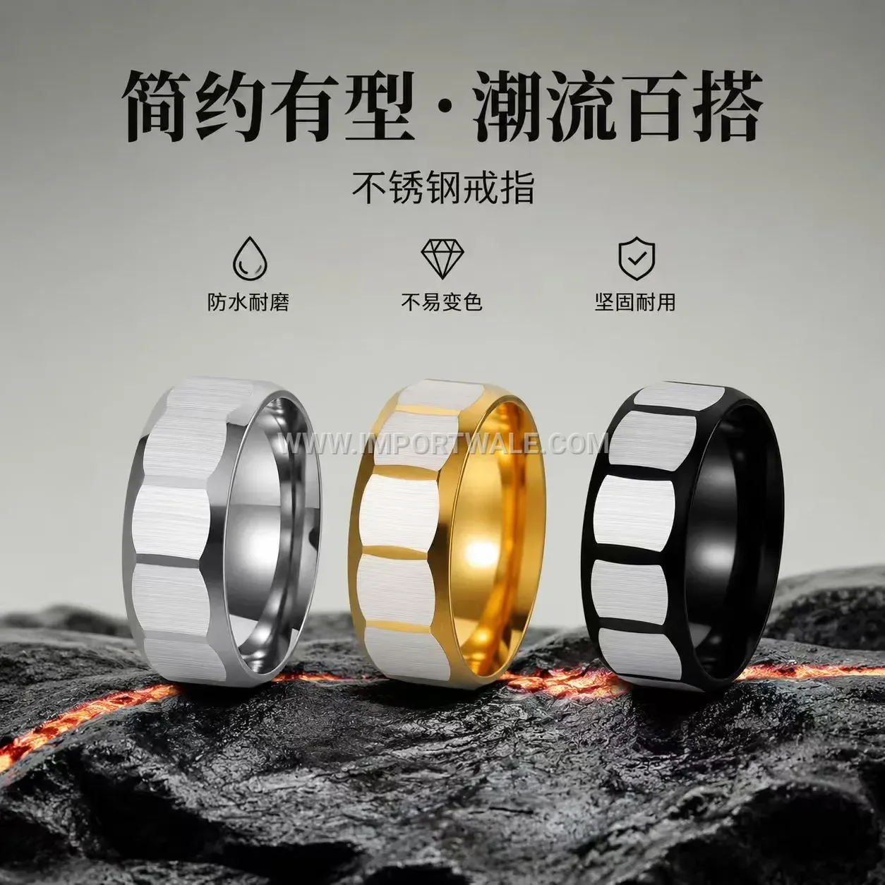 Frosted Geometric Faceted Stainless Steel Stacking Ring