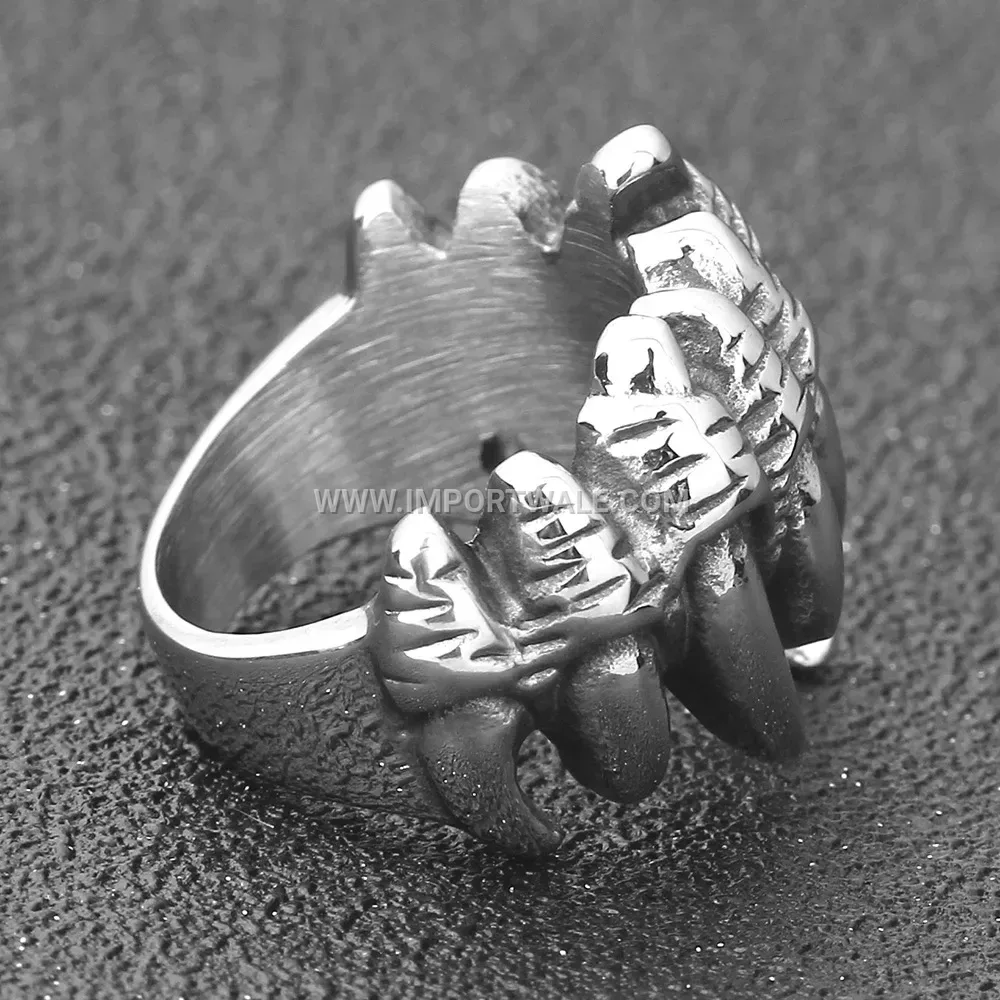 Vintage Stainless Steel Skull Claw Punk Ring