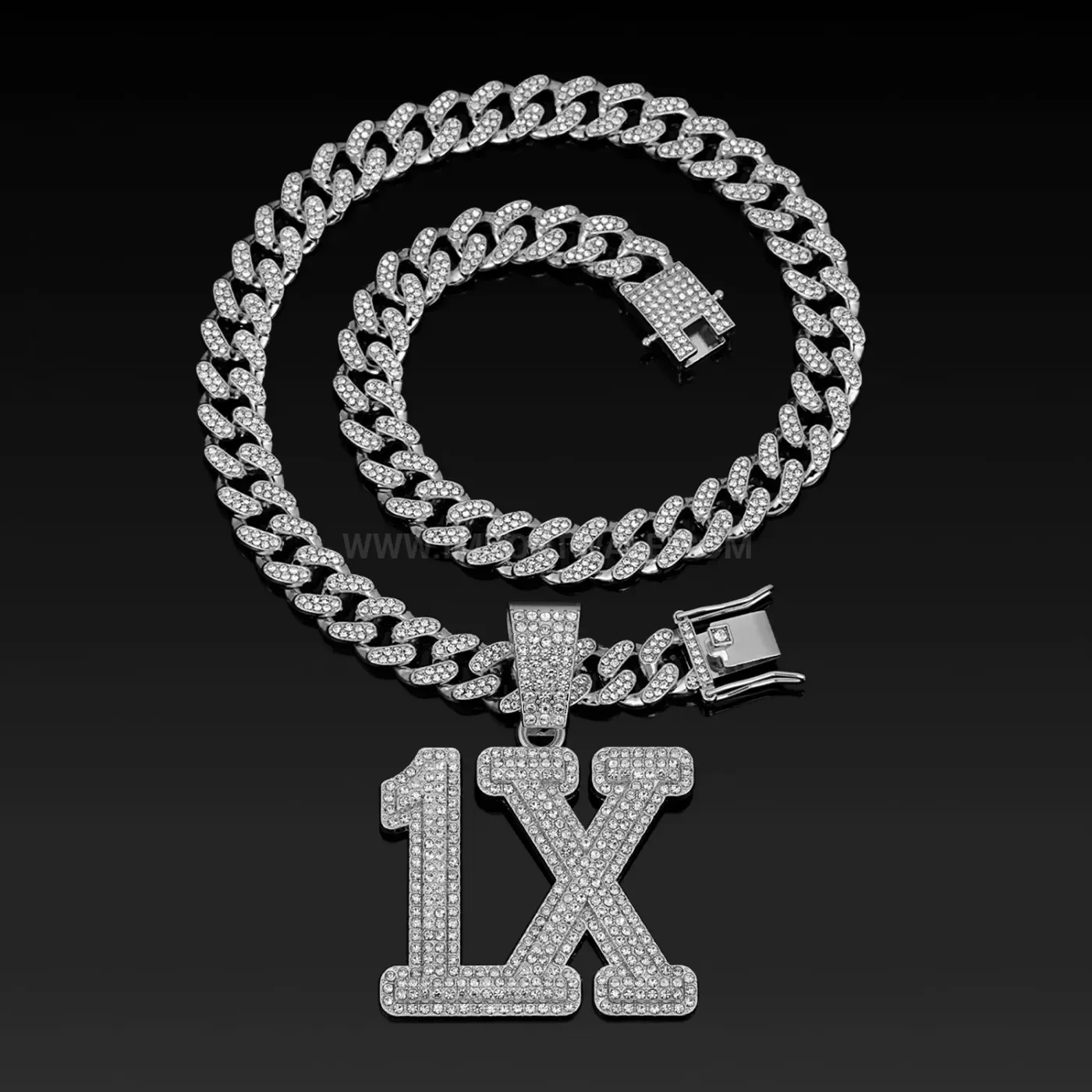 Chic Pave Crystal Letter One Cuban Chain Pendant Necklace