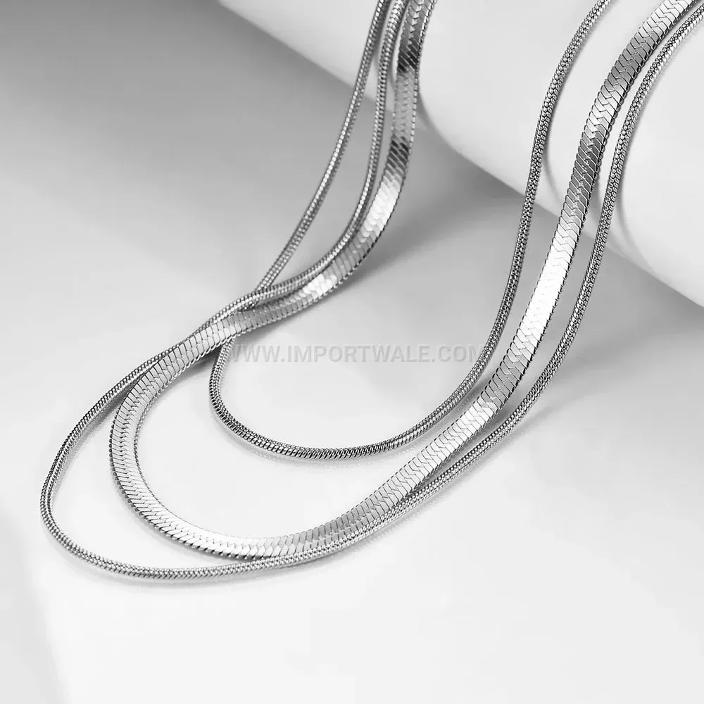 Triple Layer Flat Snake Chain Stainless Steel Choker Necklace