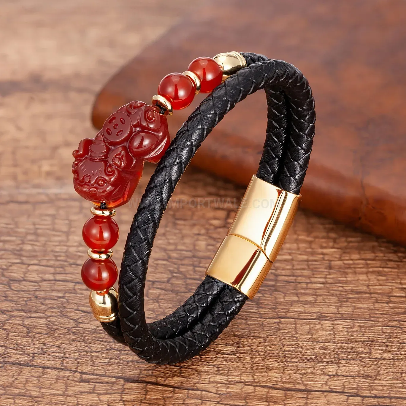 Handmade Braided Leather Pixiu Natural Stone Bracelet