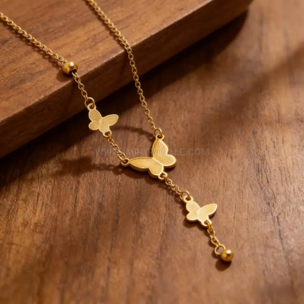 Trendy Graceful Gold Titanium Steel Triple Butterfly Tassel Necklace