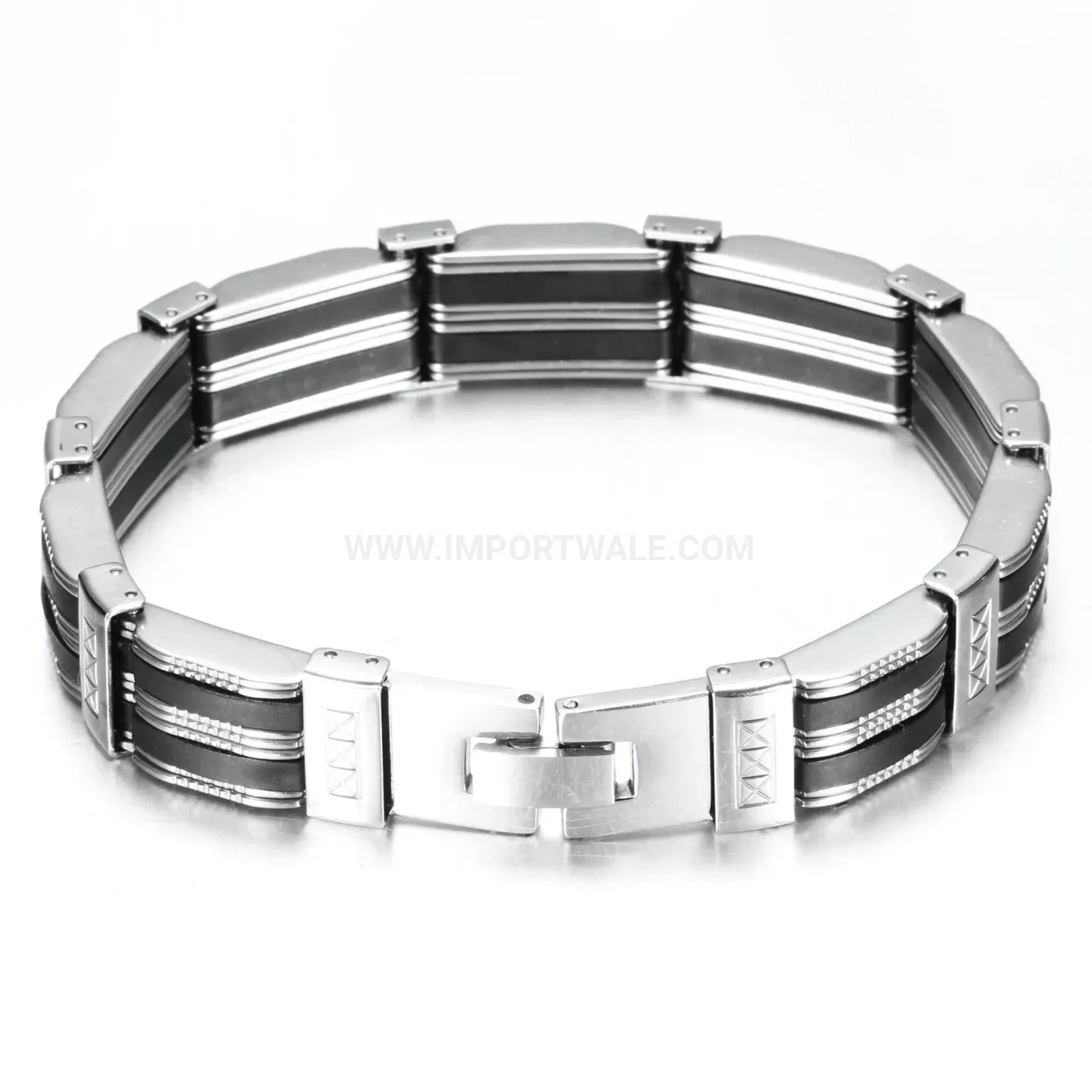 Men's Wide Stainless Steel Silicone Dotted Streetwear Bracelet