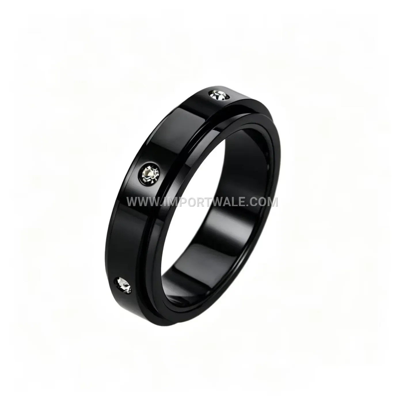 Rotatable Stainless Steel Band with Crystal Accents