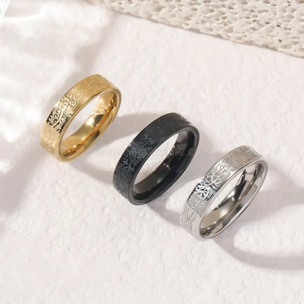 Designer Stainless Steel Islamic Quran Scripture Inscribed Band Ring