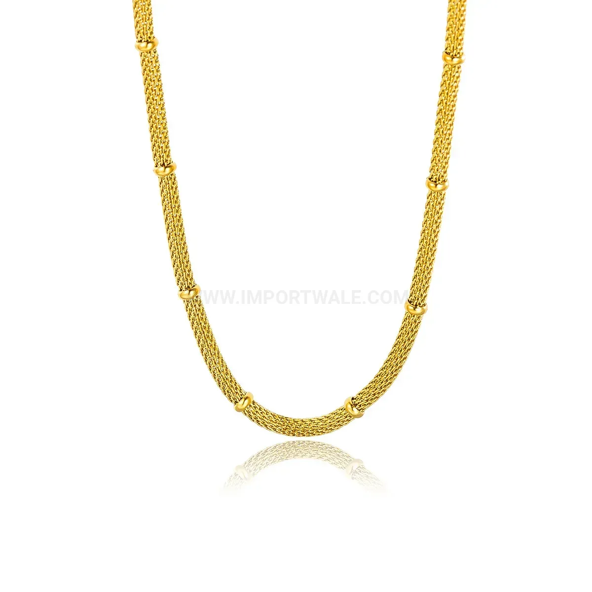 Classic Gold Plated Stainless Steel Bamboo Chain Polka Dot Pendant Necklace