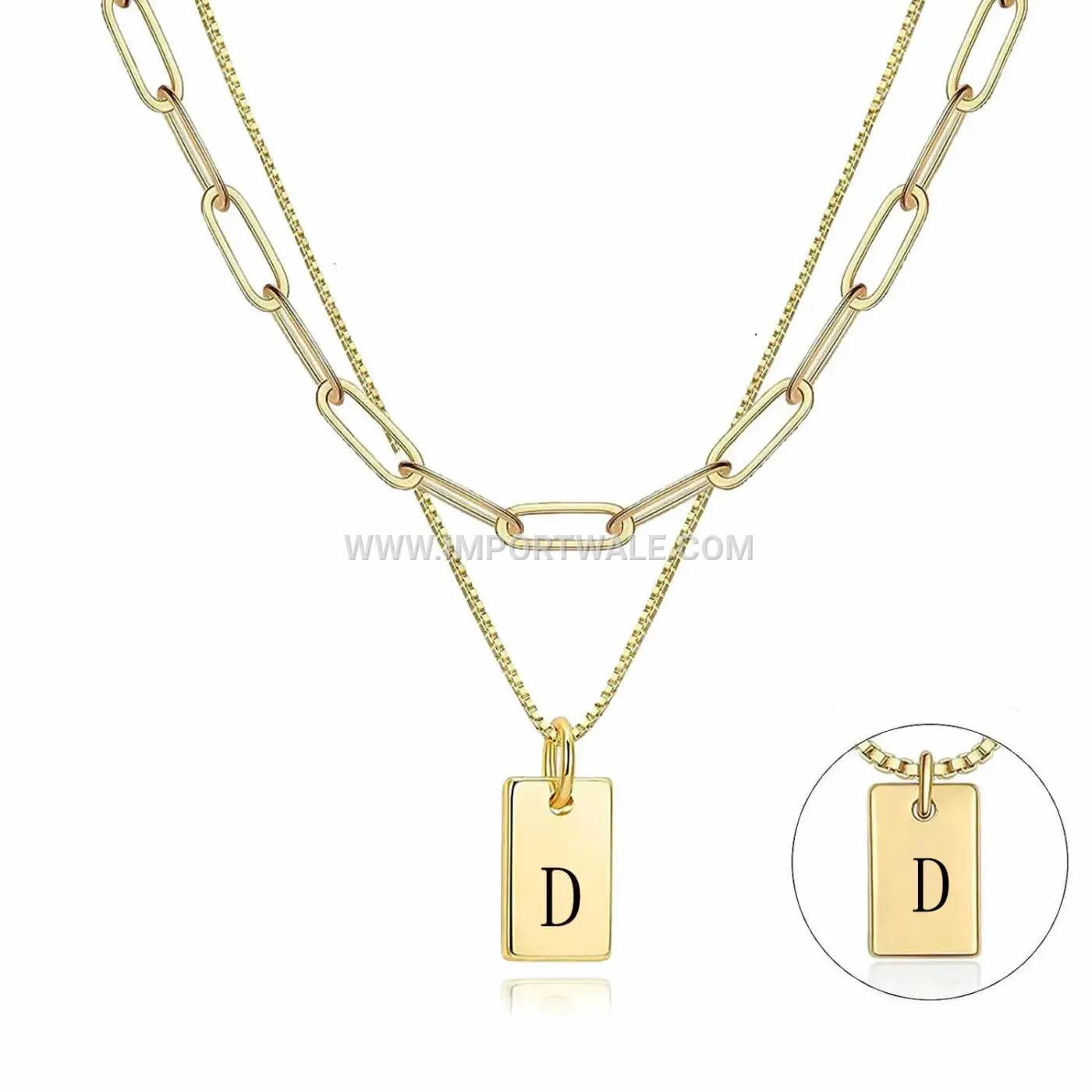 Initial Letter Rectangular Stainless Steel Pendant Necklace