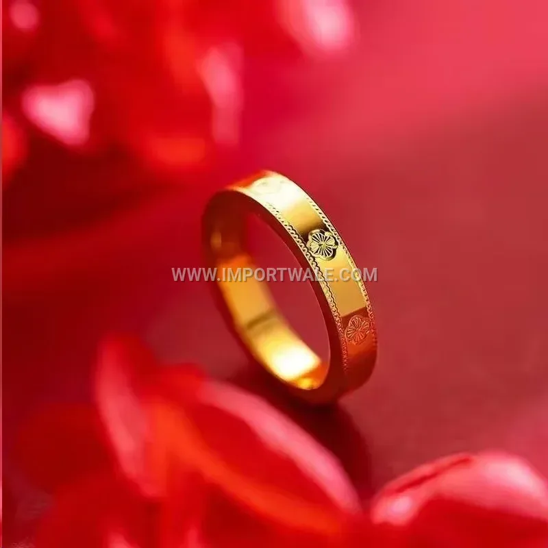 Floral Engraved 18K Gold Plated Stainless Steel Ring