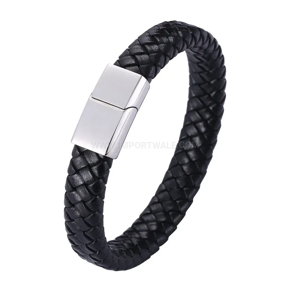 Premium Braided Leather Stainless Steel Magnetic Clasp Bracelet