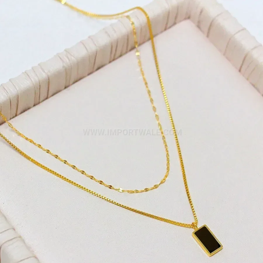 Trendy Layered Stainless Steel Geometric Shell Pendant Collar Necklace