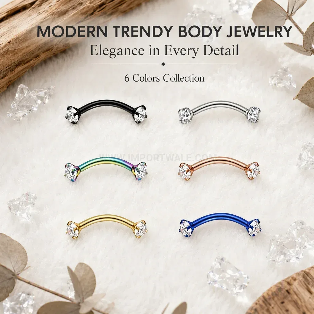 Chic Stainless Steel Curved Barbell Rhinestone Body Piercing Jewelry