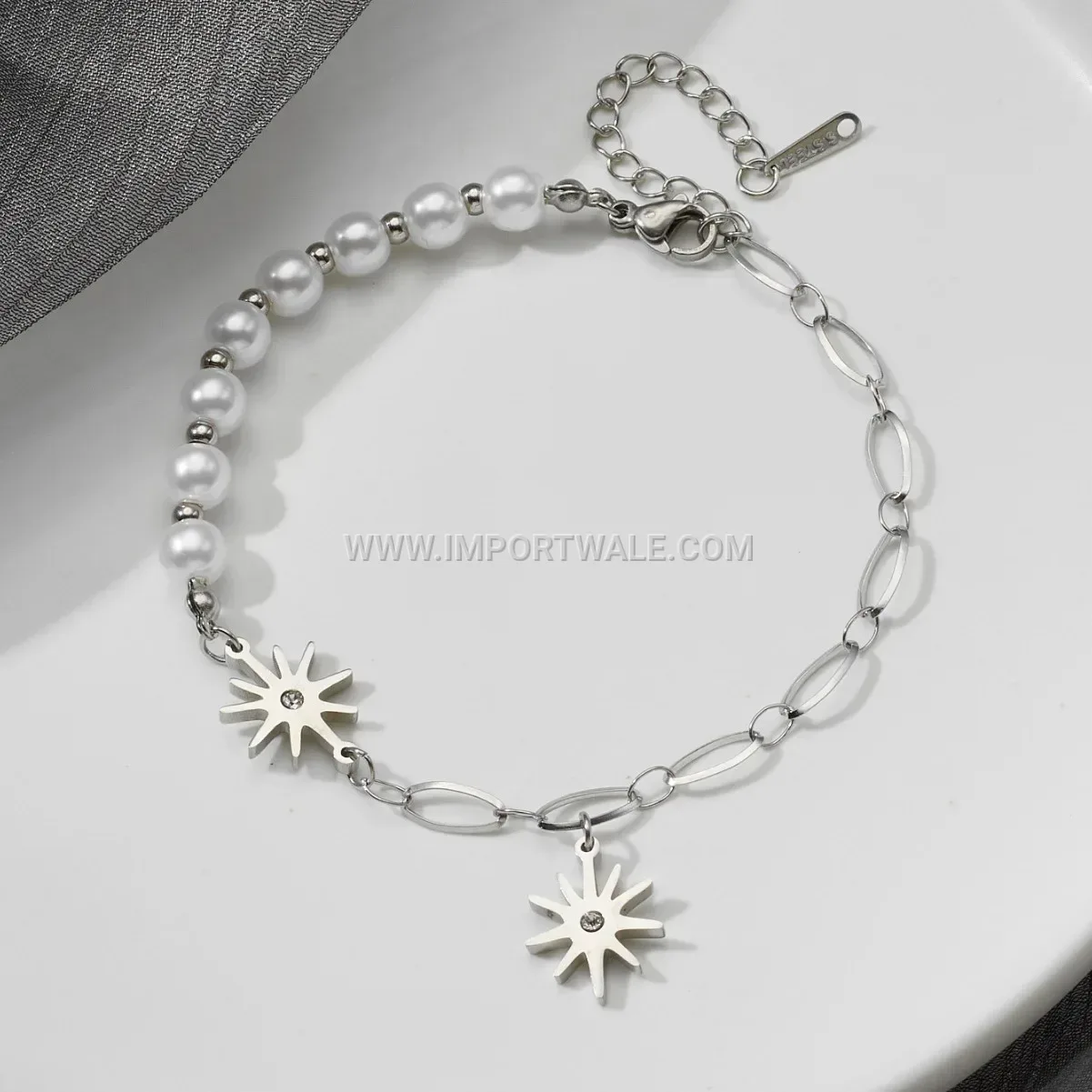 Eight Pointed Star Pearl Stainless Steel Anklet