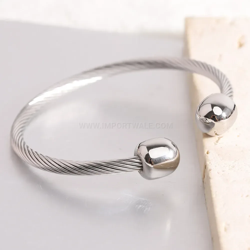 Bold Vintage Style Stainless Steel Cable Open C Shaped Bangle