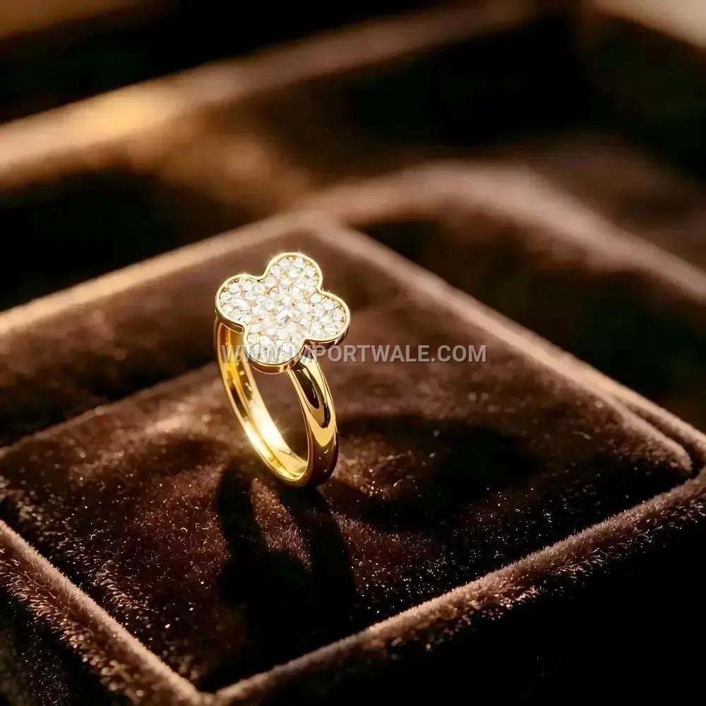 Clover Flower Zircon Stainless Steel Ring