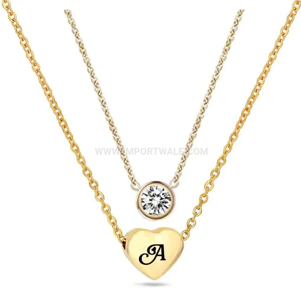 Gold Plated Double Layer Stainless Steel Initial Necklace