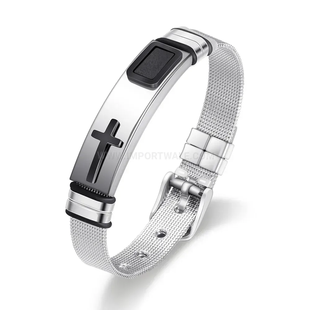 Adjustable Stainless Steel Cross Mesh Watch Band Bracelet