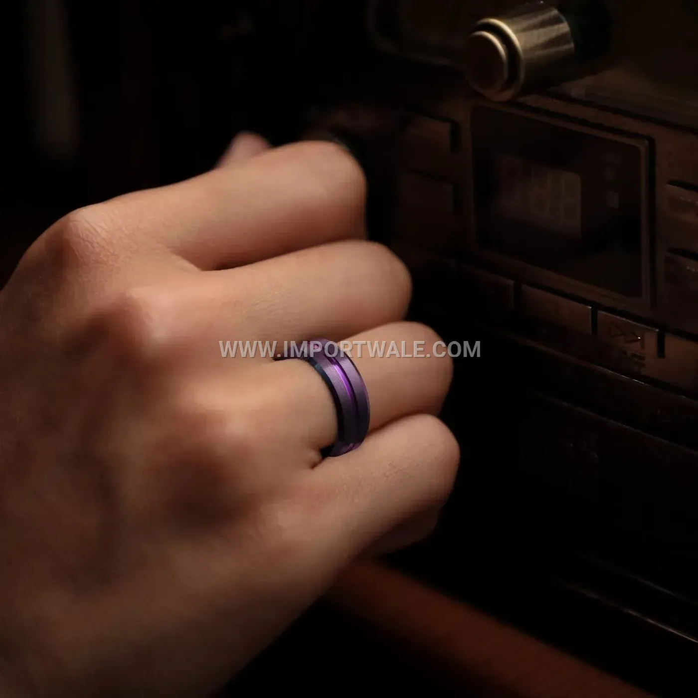 8mm Beveled Grooved Purple Stainless Steel Band Ring
