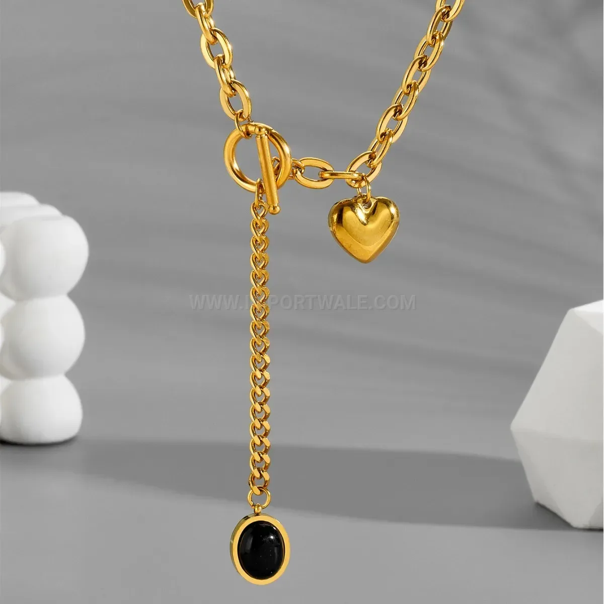 Elegant Titanium Steel Heart Tassel Pendant Necklace With OT Buckle