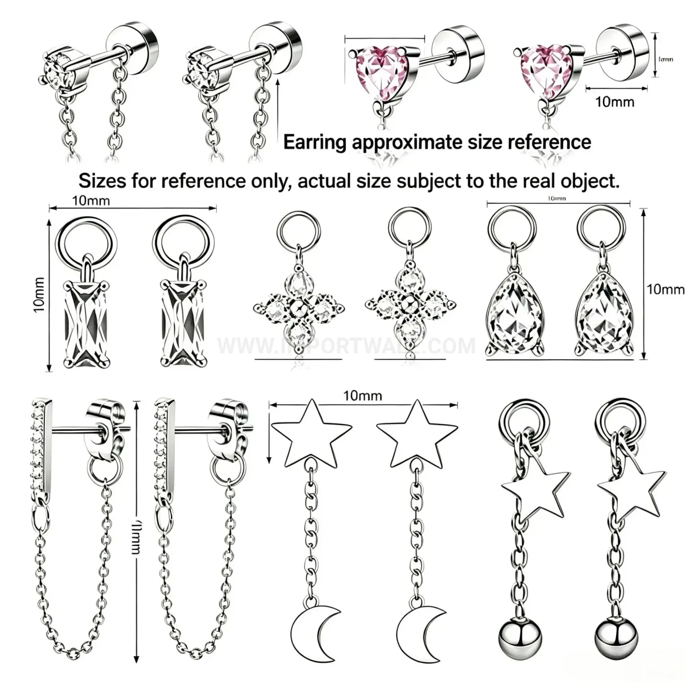 Modern Delicate Stainless Steel Long Chain Dangle Cartilage Piercing Studs