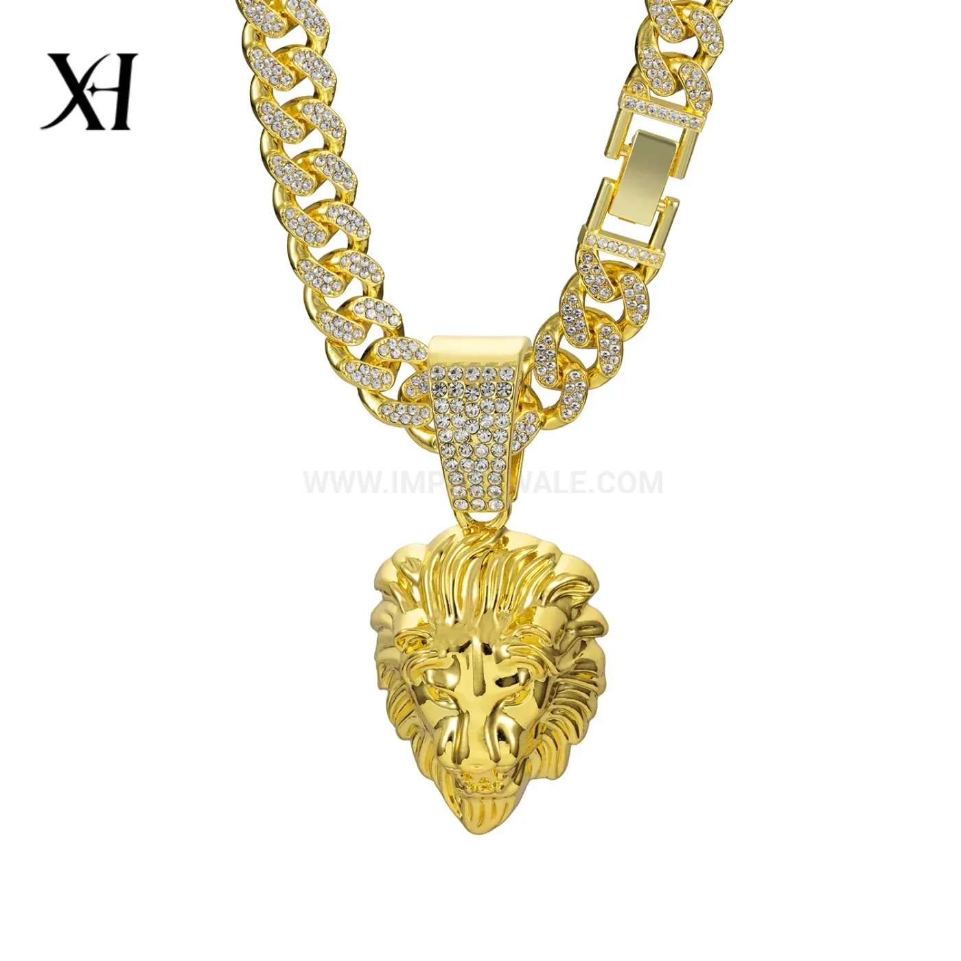 Elegant Men's Hip Hop Lion Head Pendant Cuban Chain Necklace