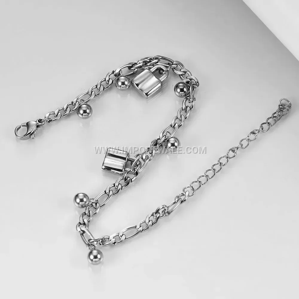 Stainless Steel Bead Bracelet with Pendant Lock Charm
