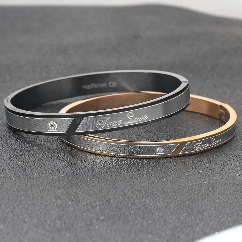 Premium Stainless Steel Zircon Letter Bangle Bracelet