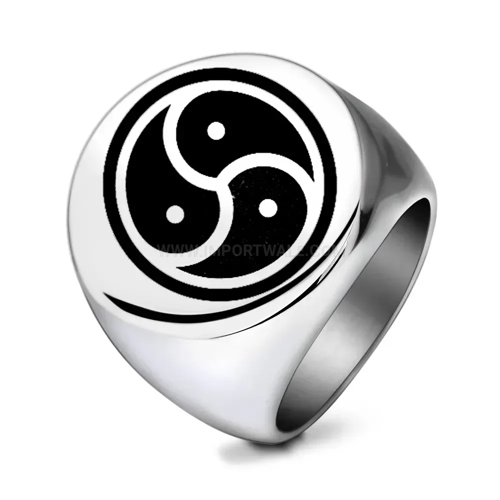 Classic Vintage Totem Engraved Round Stainless Steel Statement Ring