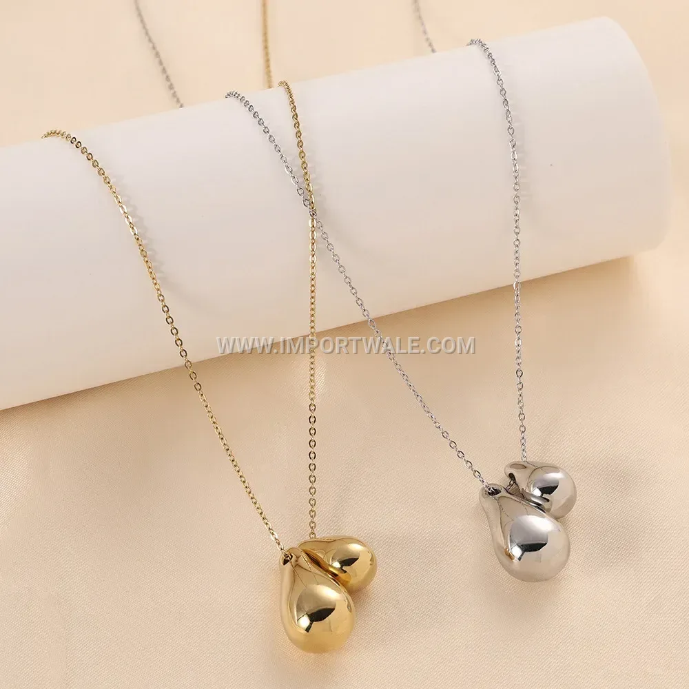 Minimalist Stainless Steel Double Waterdrop Pendant Necklace