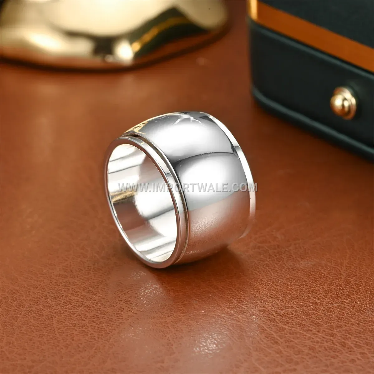 Wide Curved Silver Plated Spinner Band Ring