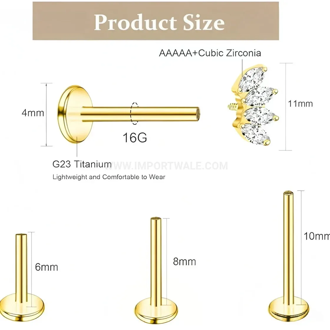 Modern Crown Cubic Zirconia Internally Threaded Stainless Steel Cartridge Studs