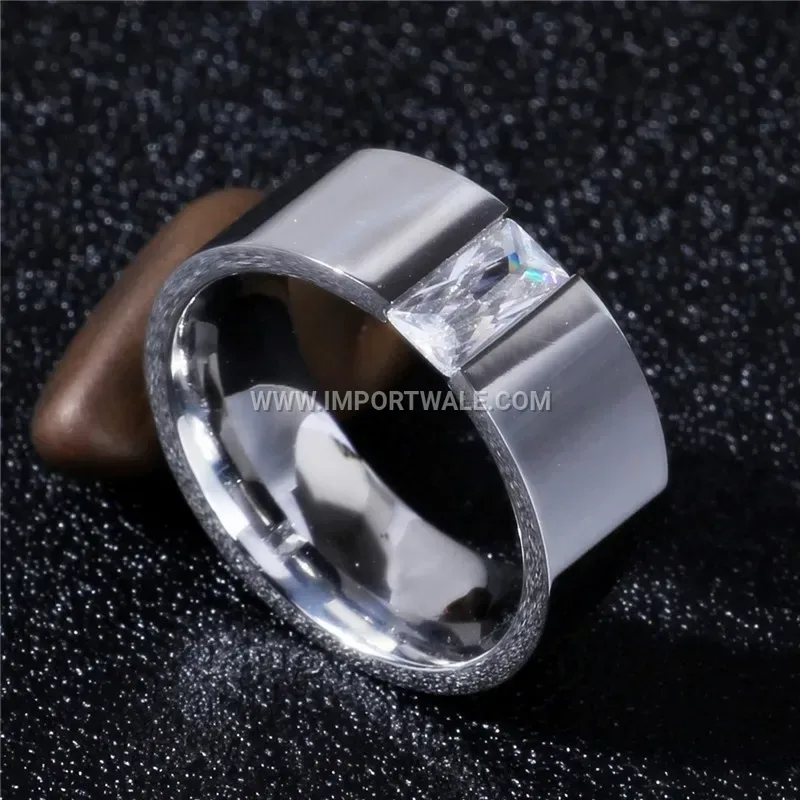 Silver Plated Micro Inlaid Zircon Steel Ring