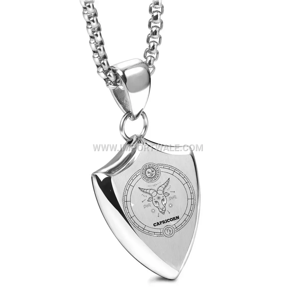 Men's Engraved Stainless Steel Zodiac Pendant Necklace