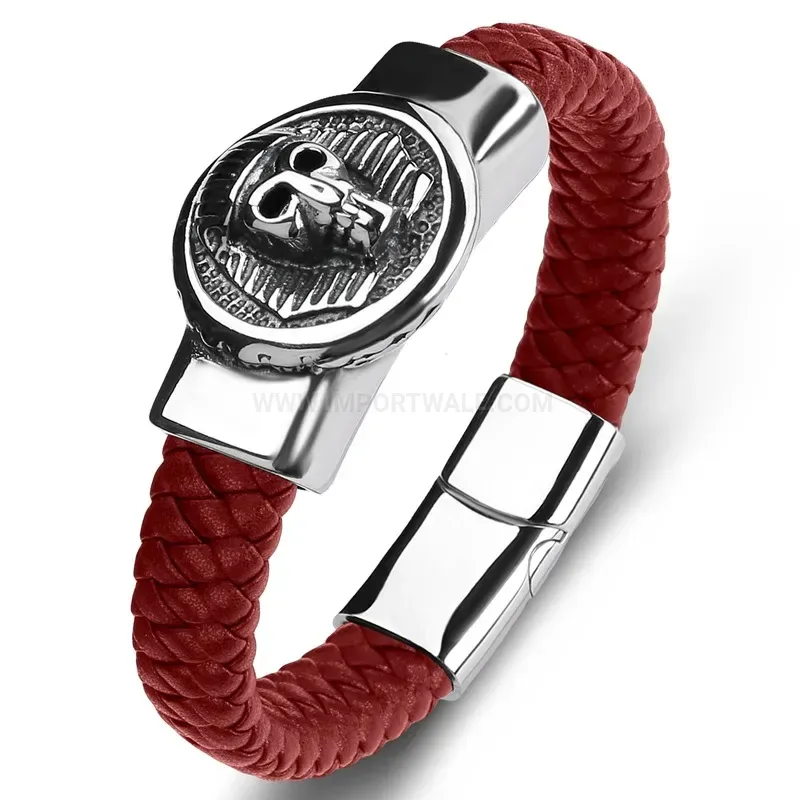 Trendy Royal Skull Stainless Steel Leather Strap Bracelet