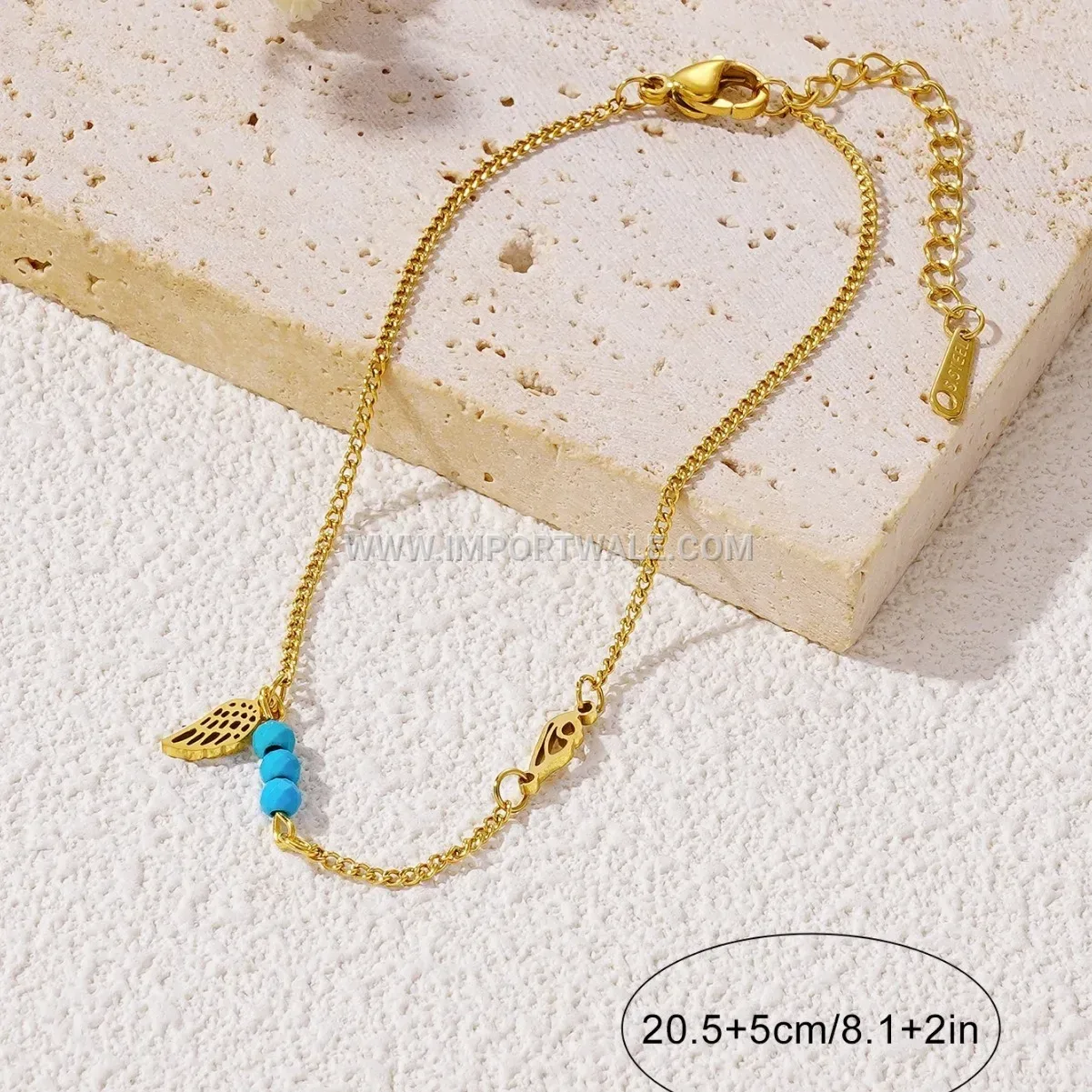 Turquoise Stone Wing Anti Tarnish Stainless Steel Anklet