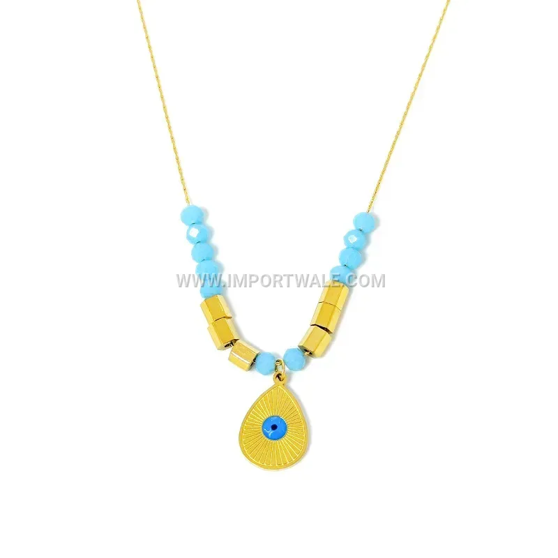 Vintage Gold Plated Stainless Steel Teardrop Eye Pendant Necklace