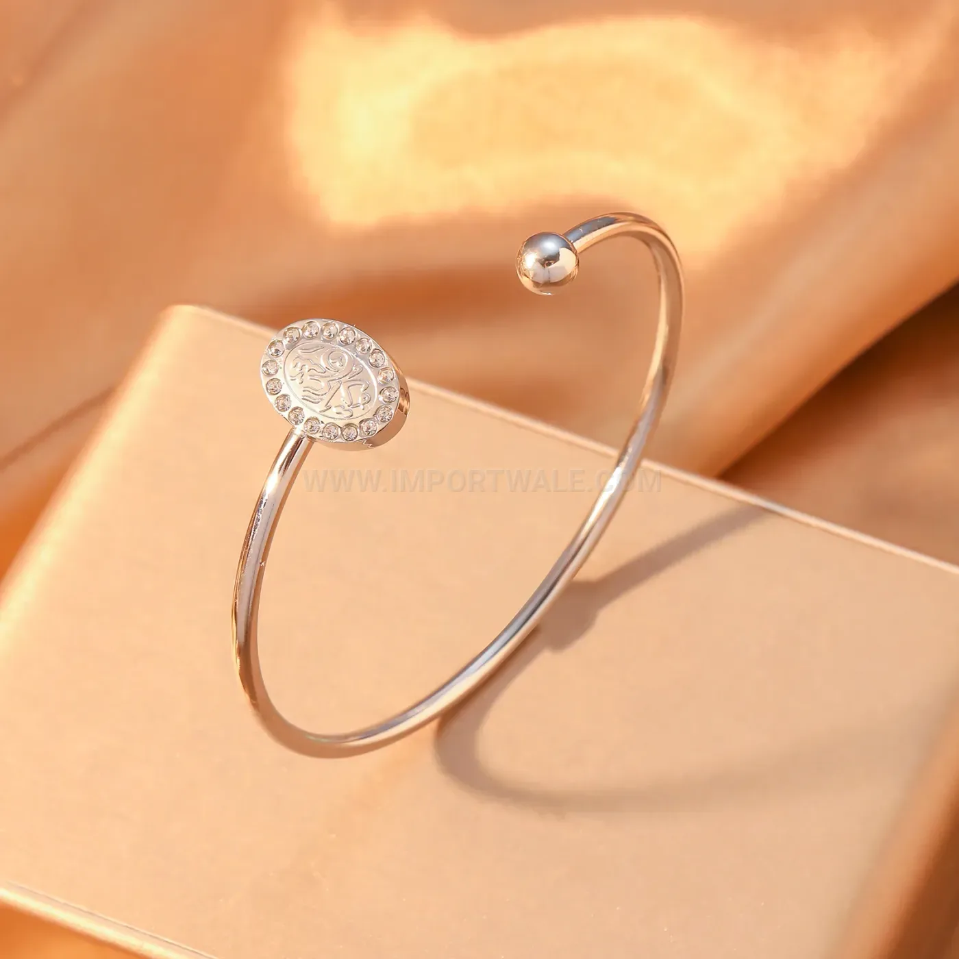 Stainless Steel Oval Medallion Crystal Islamic Cuff Bangle
