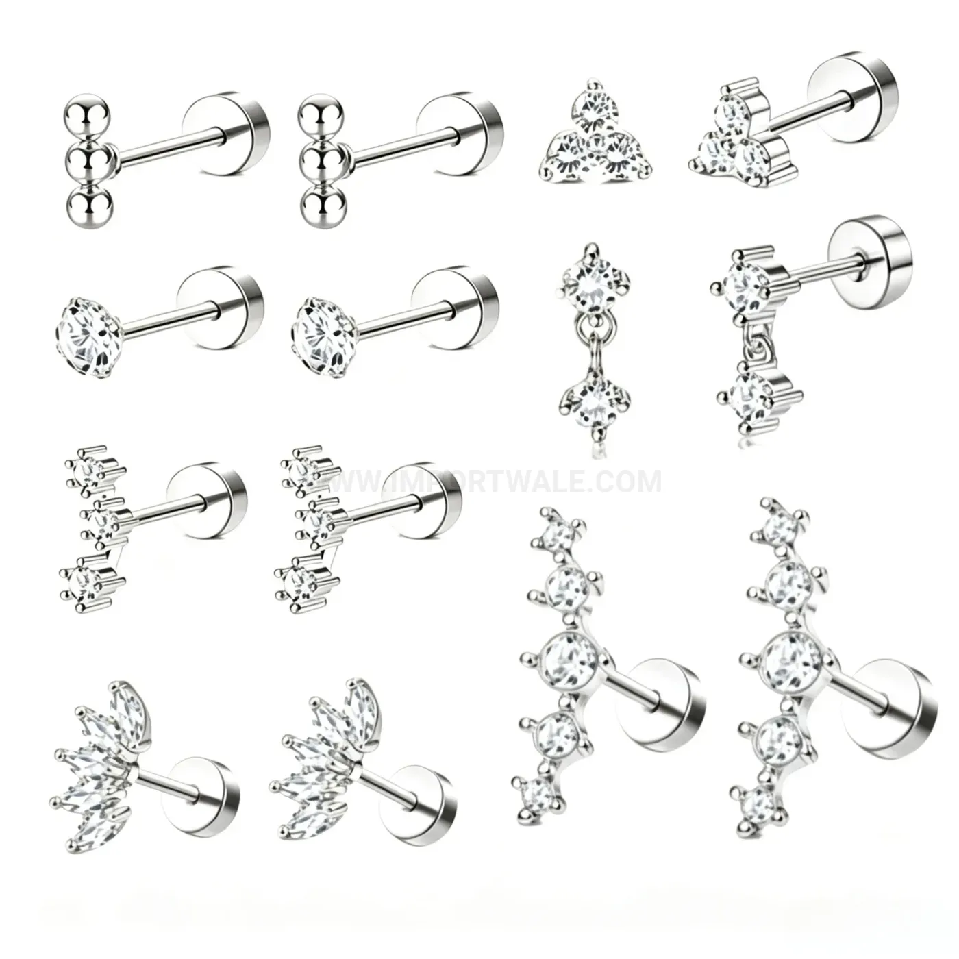 Chic Minimalist Geometric Stainless Steel Flat Back Cartilage Stud Earrings