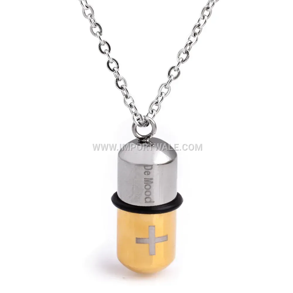 Cross Capsule Pill Stainless Steel Pendant Necklace for Men
