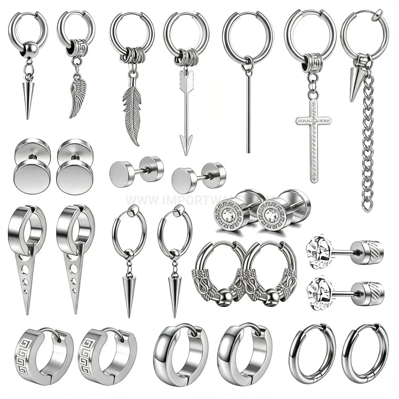 Designer Punk Cone Stainless Steel Dangle Piercing Earrings