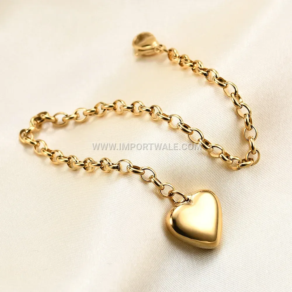 Adjustable Stainless Steel Heart Toggle Clasp Link Chain Bracelet