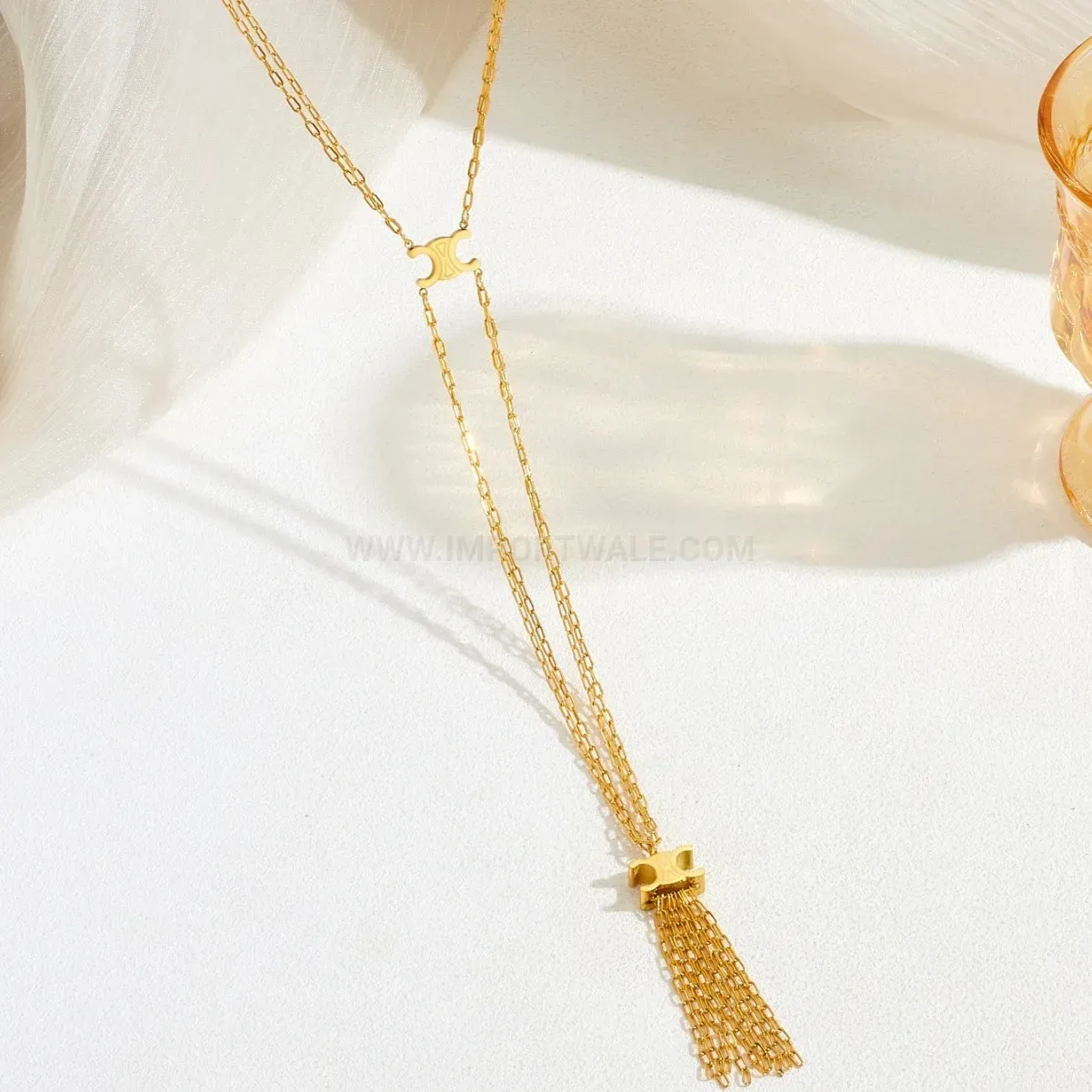Chic Tassel X Shaped Pendant Titanium Steel Long Sweater Necklace