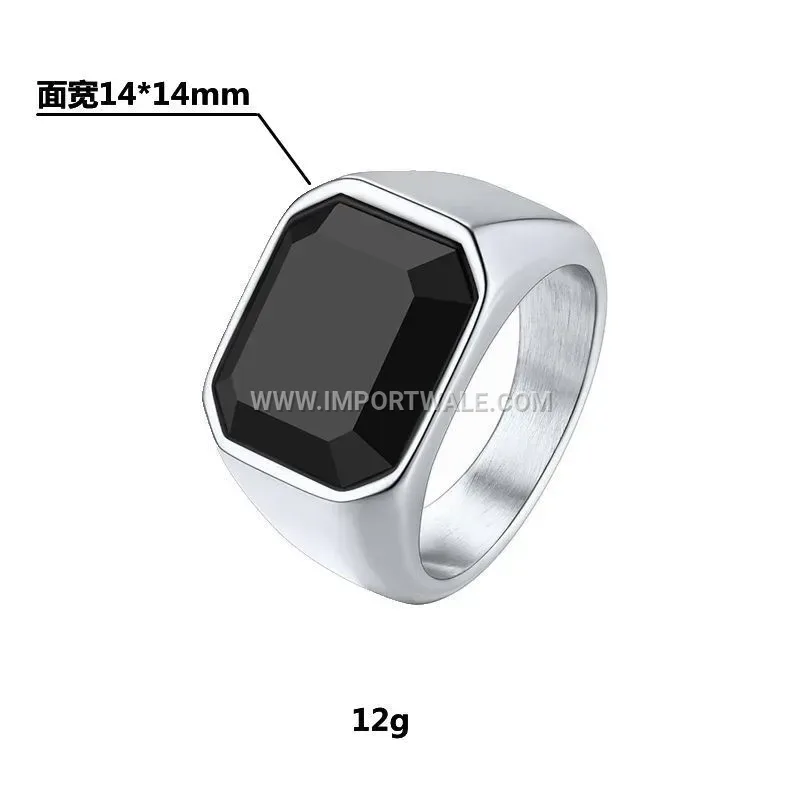 Square Faux Gemstone Stainless Steel Statement Band Ring