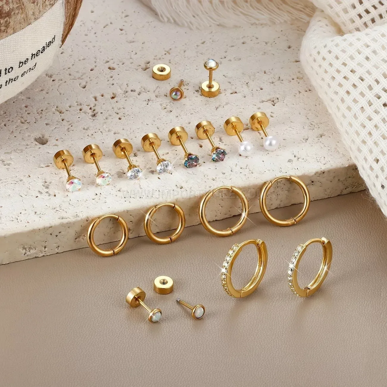 Bold Minimalist Stainless Steel Plain Hoop Huggie Stud Earring Set