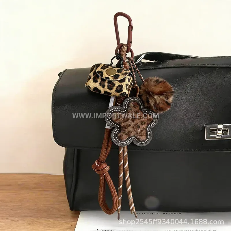 Leopard Print Leather Heart Charm Bag Pendant