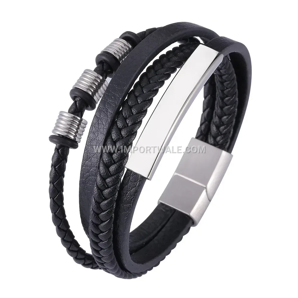Vintage Braided Leather Stainless Steel Punk Bracelet