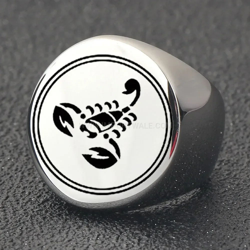 Elegant Vintage Engraved Scorpion Stainless Steel Signet Ring