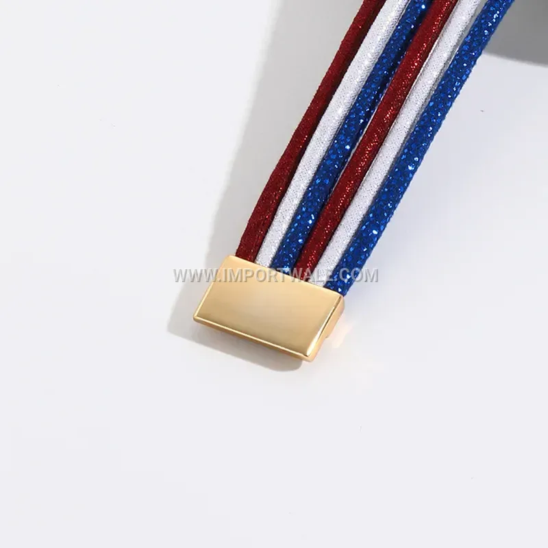 Multi Strand Tricolor Faux Leather Bracelet with Magnetic Clasp