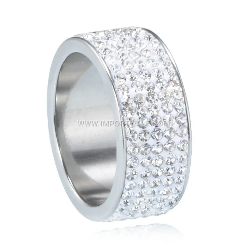 Five Row Rhinestone Inlaid Stainless Steel Statement Ring